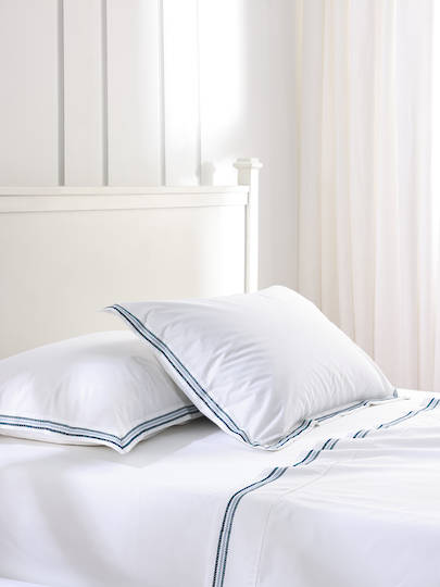 MM Linen Medea Blue Embroidered Sheet Set  250TC Pure Cotton Percale
